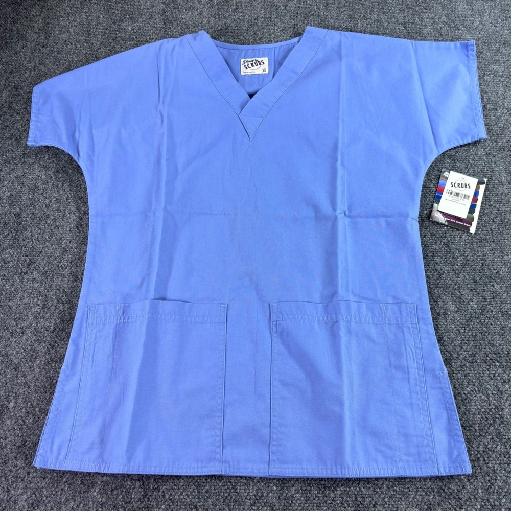 S.C.R.U.B.S. V-Neck Scrub Top Unisex XS Blue Short Sleeve Pocket NWT Medical